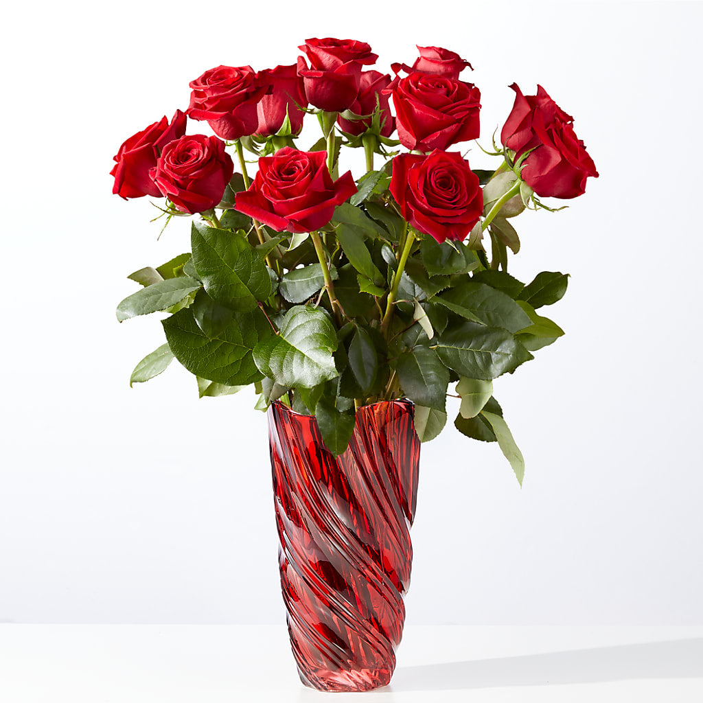 Classic Love Red Rose Bouquet with Luxe Swirl Vase – BERMAN'S FLOWERS, Kingsburg CA