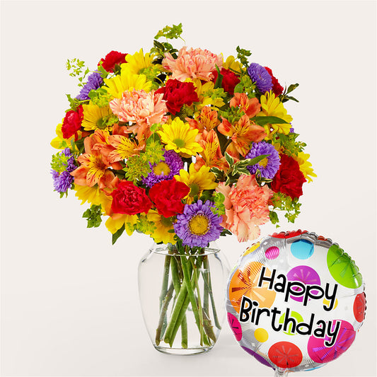 Kaleidoscope Bouquet with Birthday Balloon – BERMAN'S FLOWERS, Kingsburg CA