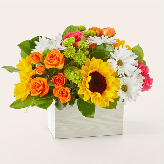 Sun-drenched Blooms Box Bouquet – BERMAN'S FLOWERS, Kingsburg CA