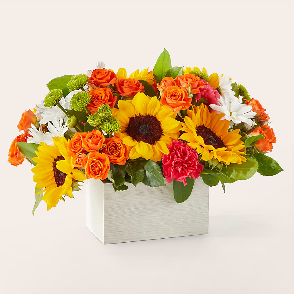 Sun-drenched Blooms Box Bouquet – BERMAN'S FLOWERS, Kingsburg CA