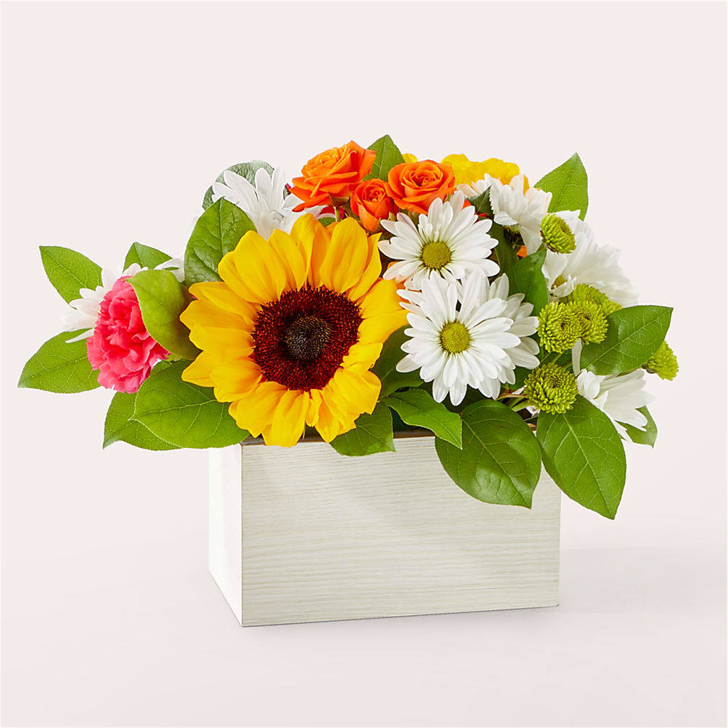 Sun-drenched Blooms Box Bouquet – BERMAN'S FLOWERS, Kingsburg CA
