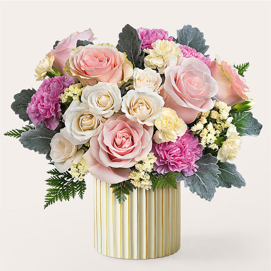 Blissful Moments Bouquet with Ivory Vase – BERMAN'S FLOWERS, Kingsburg CA