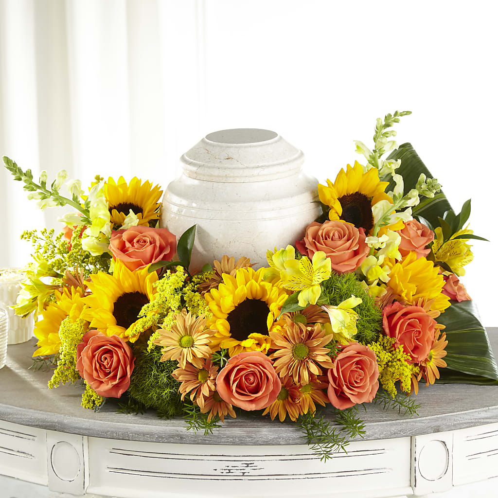 Faithful Sunflower Cremation Adornment – BERMAN'S FLOWERS, Kingsburg CA