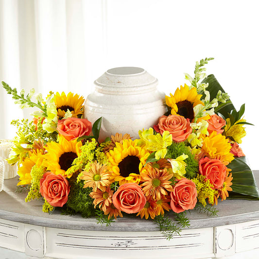 Faithful Sunflower Cremation Adornment – BERMAN'S FLOWERS, Kingsburg CA