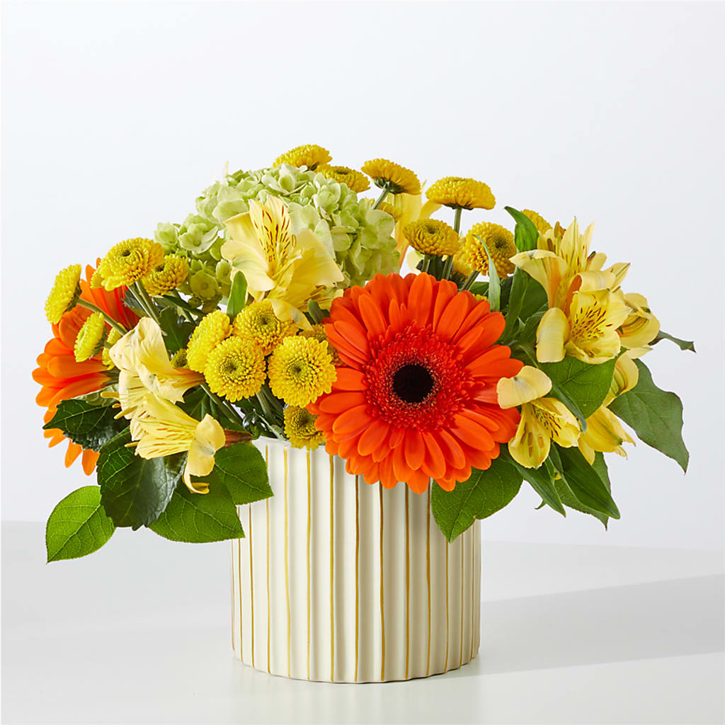 Autumn Sunshine Bouquet with Ivory Vase – BERMAN'S FLOWERS, Kingsburg CA