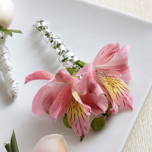 Pink Peruvian Lily Boutonniere – BERMAN'S FLOWERS, Kingsburg CA