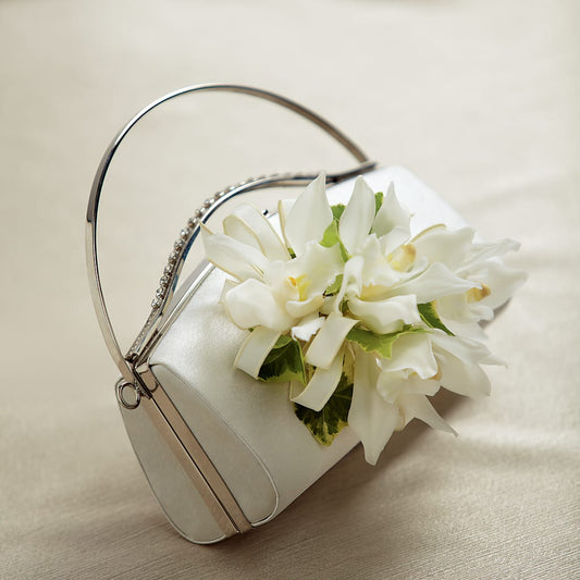 White Purse Decor – BERMAN'S FLOWERS, Kingsburg CA